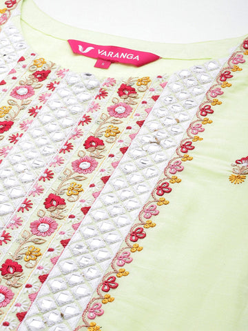 Varanga Women Floral Embroidered Regular Mirror Work Pure Cotton Kurta with Trousers & With Dupatta